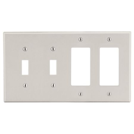 HUBBELL WIRING DEVICE-KELLEMS Wallplate, 4-Gang, 2) Toggle 2) Decorator, Light Almond P2262LA